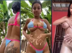 Eduarda Lima, uma mulher magra e ousada, exibindo seu corpo impecável completamente nu