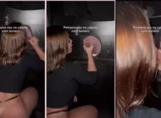 Silmara Nogueira fazendo boquete em um estranho no glory hole para o marido assistir