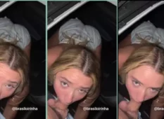 Boquete no carro com uma brasileirinha dando uma chupada gostosa na rola