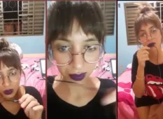 Garota jovem de origem humilde fazendo strip na transmissão ao vivo para agradar os homens