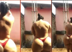 Joelinesousa997 usando biquíni e se refrescando com água na sua bunda avantajada, dançando sensualmente